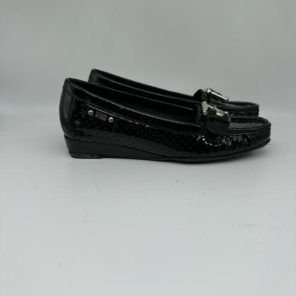 Stuart Weitzman Black Patent Leather Loafers Flats Front Buckle Womens Size 4M - Picture 4 of 16
